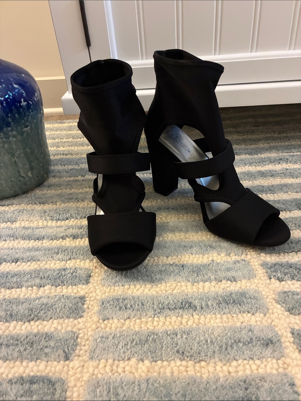 Hot Tomato Black Open-Toe Block Heel Sock Sandals